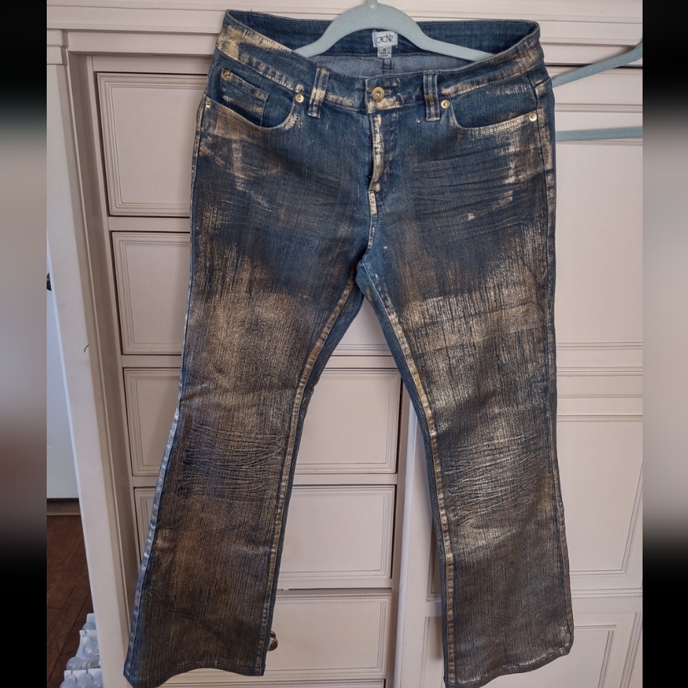 Gold distressed jeans